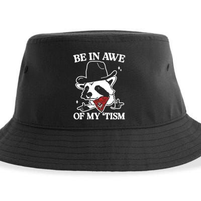 Be In Awe Of My Tism Funny Racoon Meme Retro Sustainable Bucket Hat