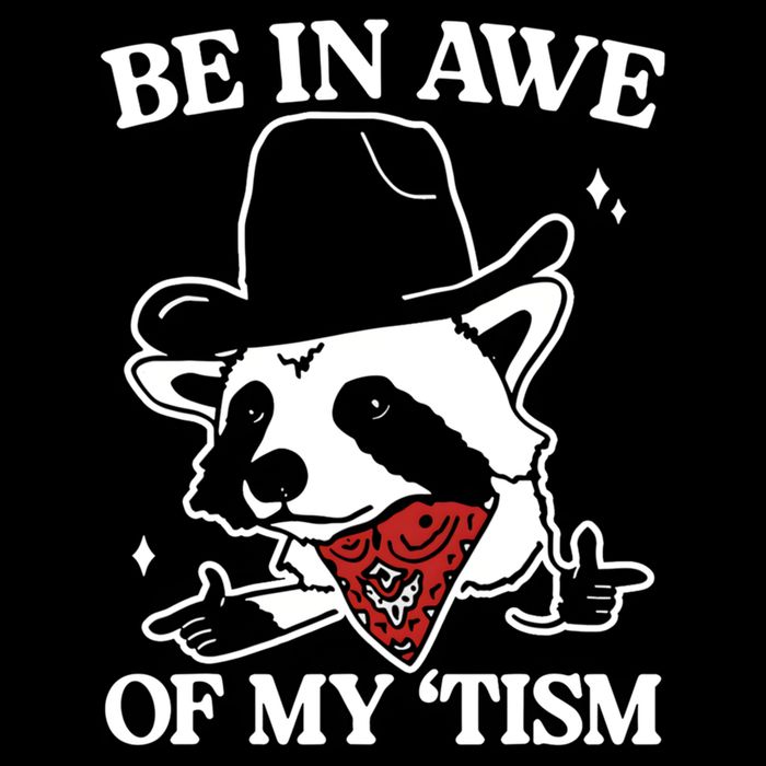 Be In Awe Of My Tism Funny Racoon Meme Retro Flatbill Hat