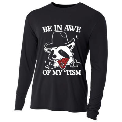 Be In Awe Of My Tism Funny Racoon Meme Retro Cooling Performance Long Sleeve Crew