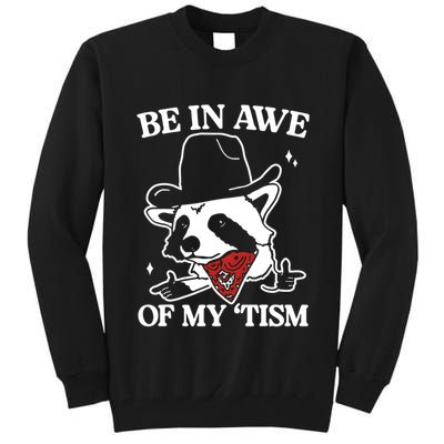 Be In Awe Of My Tism Funny Racoon Meme Retro Tall Sweatshirt