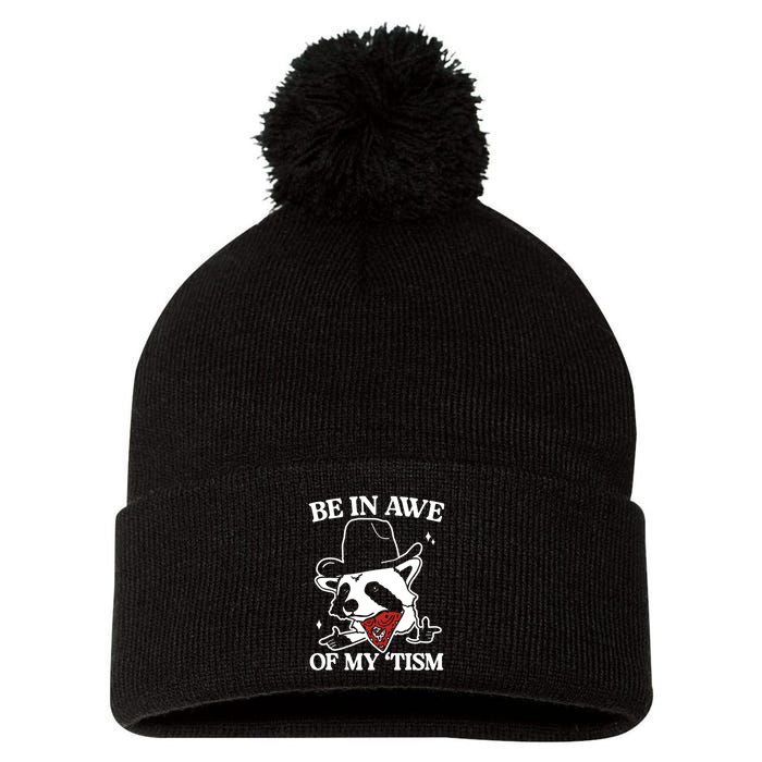 Be In Awe Of My Tism Funny Racoon Meme Retro Pom Pom 12in Knit Beanie