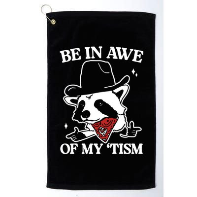 Be In Awe Of My Tism Funny Racoon Meme Retro Golf Towel