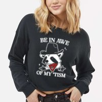 Be In Awe Of My Tism Funny Racoon Meme Retro Cropped Pullover Crew