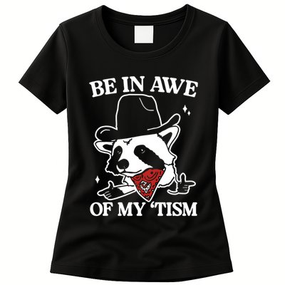 Be In Awe Of My Tism Funny Racoon Meme Retro Womens T-Shirt