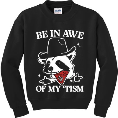 Be In Awe Of My Tism Funny Racoon Meme Retro Kids Sweatshirt