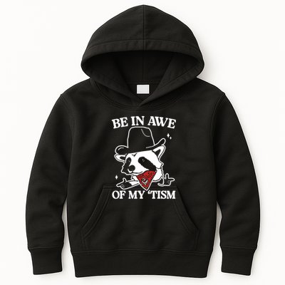 Be In Awe Of My Tism Funny Racoon Meme Retro Kids Hoodie