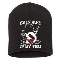 Be In Awe Of My Tism Funny Racoon Meme Retro Short Acrylic Beanie