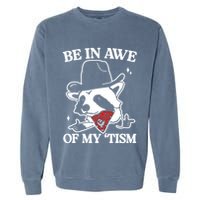 Be In Awe Of My Tism Funny Racoon Meme Retro Garment-Dyed Sweatshirt