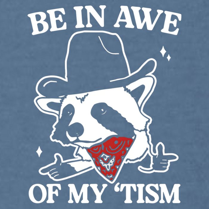 Be In Awe Of My Tism Funny Racoon Meme Retro Garment-Dyed Sweatshirt