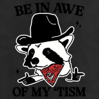 Be In Awe Of My Tism Funny Racoon Meme Retro 7 Panel Mesh Trucker Snapback Hat