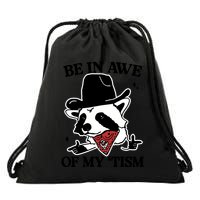 Be In Awe Of My Tism Funny Racoon Meme Retro Drawstring Bag