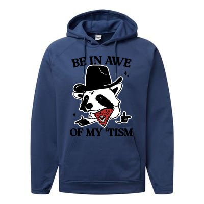 Be In Awe Of My Tism Funny Racoon Meme Retro Performance Fleece Hoodie