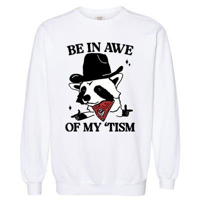 Be In Awe Of My Tism Funny Racoon Meme Retro Garment-Dyed Sweatshirt