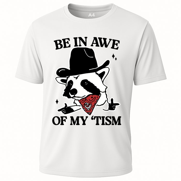 Be In Awe Of My Tism Funny Racoon Meme Retro Cooling Performance Crew T-Shirt