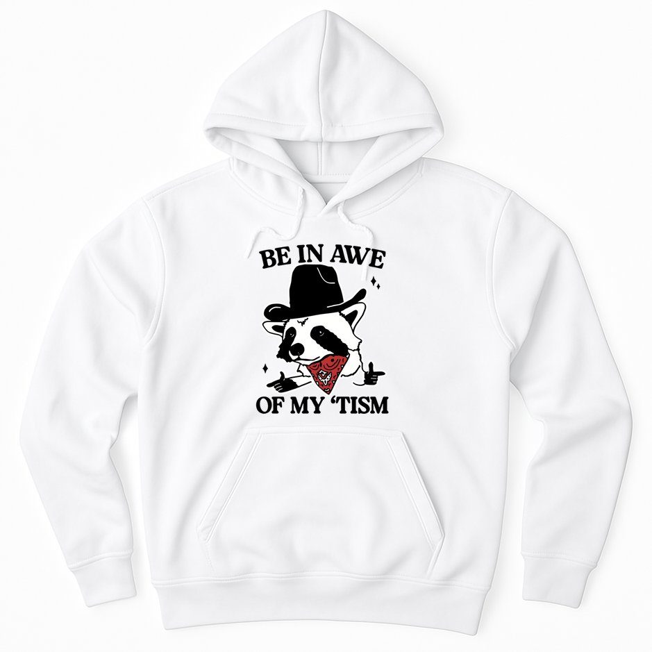 Be In Awe Of My Tism Funny Racoon Meme Retro Hoodie