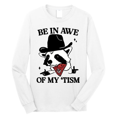 Be In Awe Of My Tism Funny Racoon Meme Retro Long Sleeve Shirt