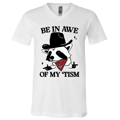 Be In Awe Of My Tism Funny Racoon Meme Retro V-Neck T-Shirt