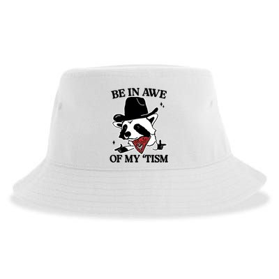 Be In Awe Of My Tism Funny Racoon Meme Retro Sustainable Bucket Hat