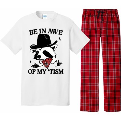 Be In Awe Of My Tism Funny Racoon Meme Retro Pajama Set