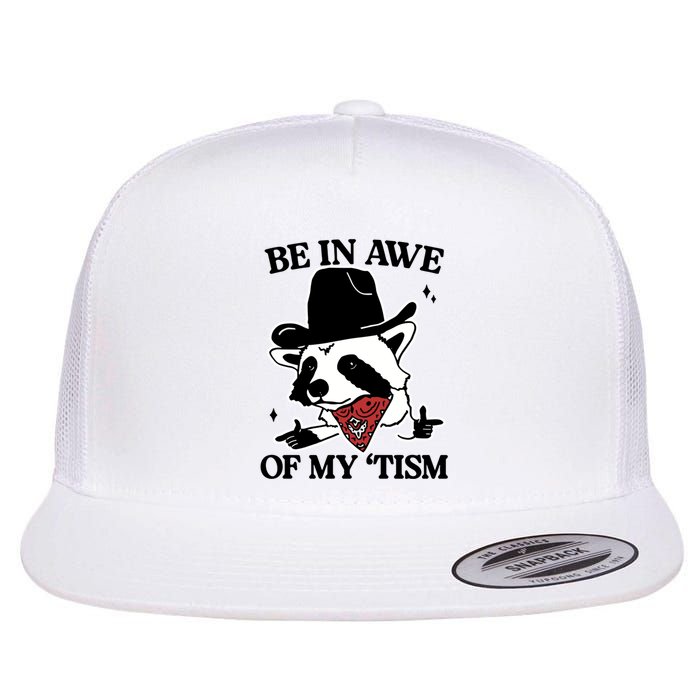 Be In Awe Of My Tism Funny Racoon Meme Retro Flat Bill Trucker Hat