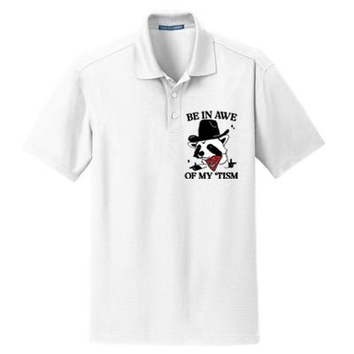 Be In Awe Of My Tism Funny Racoon Meme Retro Dry Zone Grid Polo