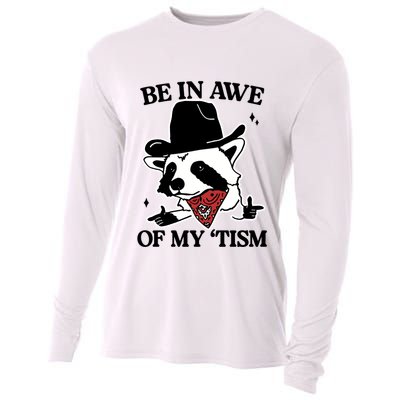 Be In Awe Of My Tism Funny Racoon Meme Retro Cooling Performance Long Sleeve Crew