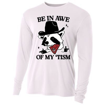 Be In Awe Of My Tism Funny Racoon Meme Retro Cooling Performance Long Sleeve Crew