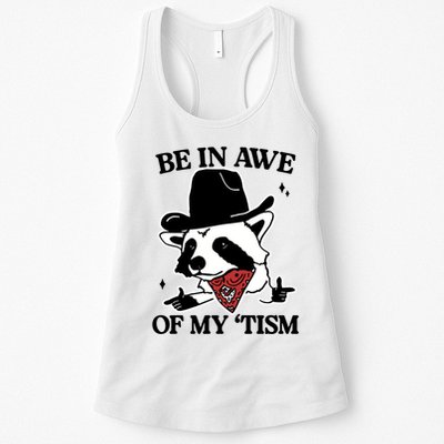 Be In Awe Of My Tism Funny Racoon Meme Retro Womens Tank Top