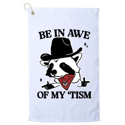 Be In Awe Of My Tism Funny Racoon Meme Retro Golf Towel