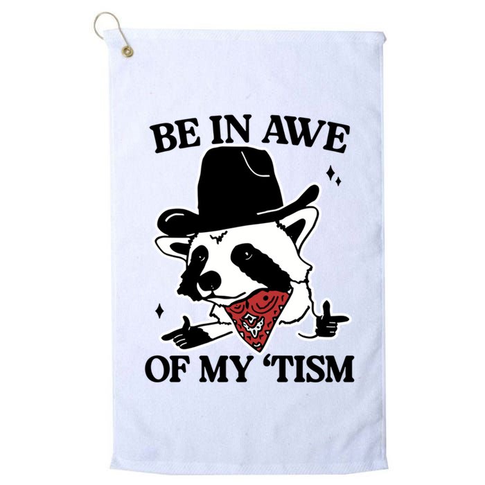 Be In Awe Of My Tism Funny Racoon Meme Retro Golf Towel