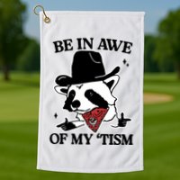 Be In Awe Of My Tism Funny Racoon Meme Retro Golf Towel