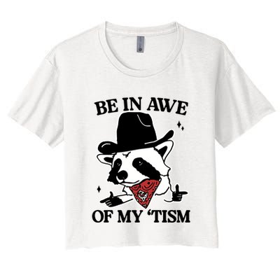 Be In Awe Of My Tism Funny Racoon Meme Retro Crop Top