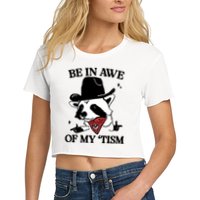 Be In Awe Of My Tism Funny Racoon Meme Retro Crop Top