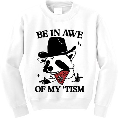 Be In Awe Of My Tism Funny Racoon Meme Retro Kids Sweatshirt