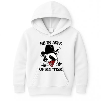 Be In Awe Of My Tism Funny Racoon Meme Retro Kids Hoodie