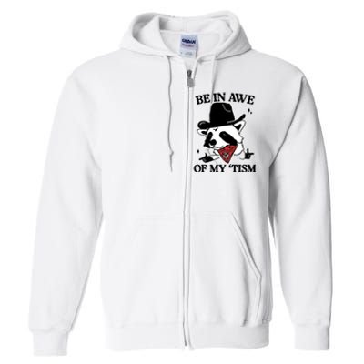 Be In Awe Of My Tism Funny Racoon Meme Retro Full Zip Hoodie