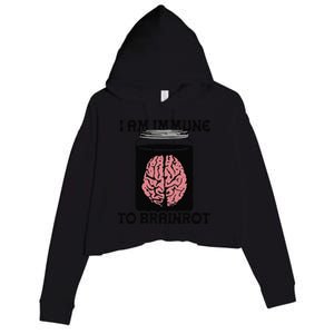 Brain I Am Immune To Brainrot Crop Fleece Hoodie