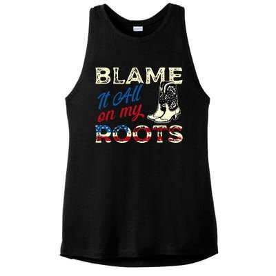 Blame It All On My Roots Country Music Lover Southern Ladies PosiCharge Tri-Blend Wicking Tank