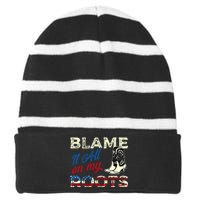 Blame It All On My Roots Country Music Lover Southern Striped Beanie with Solid Band