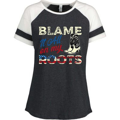 Blame It All On My Roots Country Music Lover Southern Enza Ladies Jersey Colorblock Tee