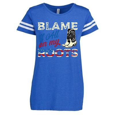 Blame It All On My Roots Country Music Lover Southern Enza Ladies Jersey Football T-Shirt