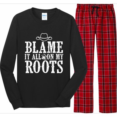 Blame It All On My Roots Cowboy Cowgirl Western Long Sleeve Pajama Set