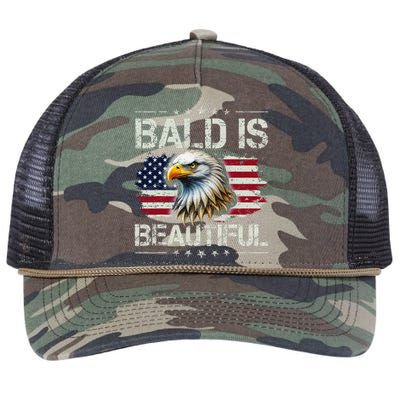 Bald Is Beautiful 4th Of July Independence Day America Eagle Retro Rope Trucker Hat Cap