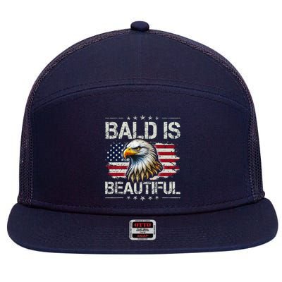 Bald Is Beautiful 4th Of July Independence Day America Eagle 7 Panel Mesh Trucker Snapback Hat