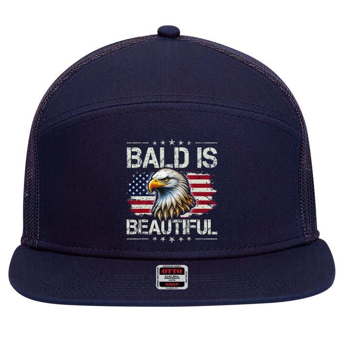 Bald Is Beautiful 4th Of July Independence Day America Eagle 7 Panel Mesh Trucker Snapback Hat