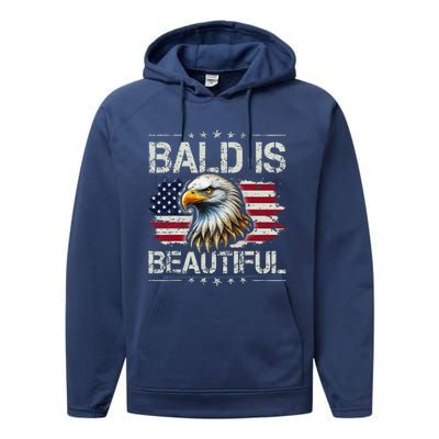 Bald Is Beautiful 4th Of July Independence Day America Eagle Performance Fleece Hoodie