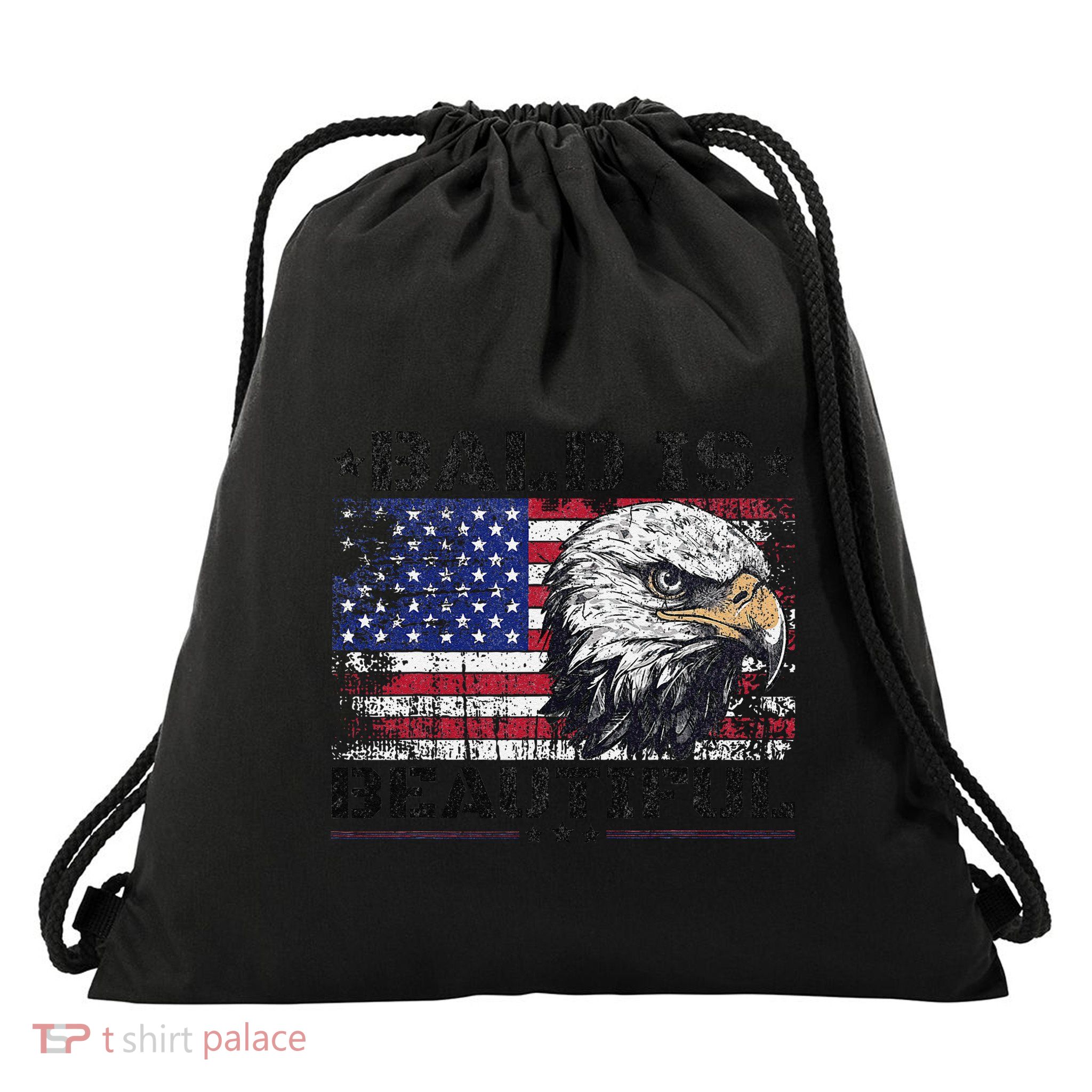 Bald Is Beautiful 4th Of July Independence Day America Eagle Drawstring Bag