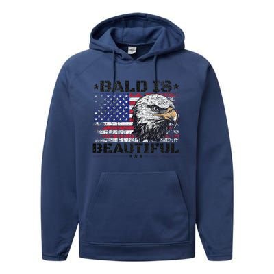 Bald Is Beautiful 4th Of July Independence Day America Eagle Performance Fleece Hoodie