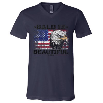 Bald Is Beautiful 4th Of July Independence Day America Eagle V-Neck T-Shirt