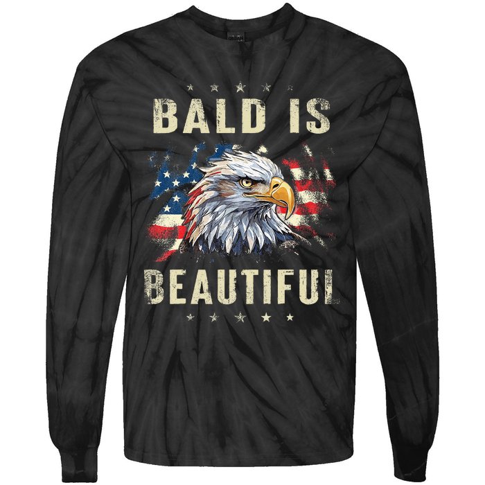 Bald Is Beautiful 4th Of July Independence Day America Eagle Tie-Dye Long Sleeve Shirt